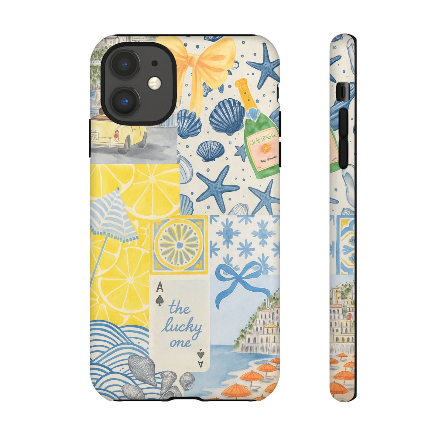 Coastal Collage Phone Case | Beach Shells, Starfish, Lemon, Scenic Travel | Italian Summer