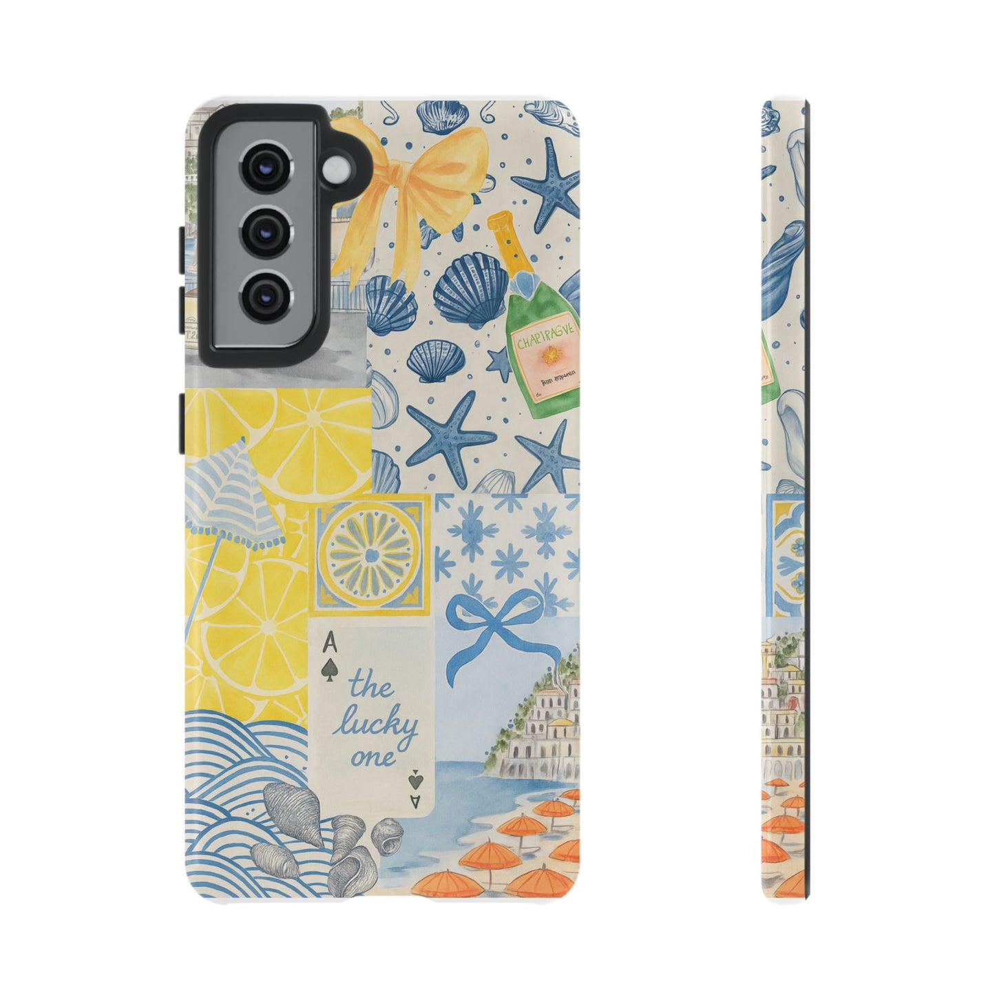 Coastal Collage Phone Case | Beach Shells, Starfish, Lemon, Scenic Travel | Italian Summer