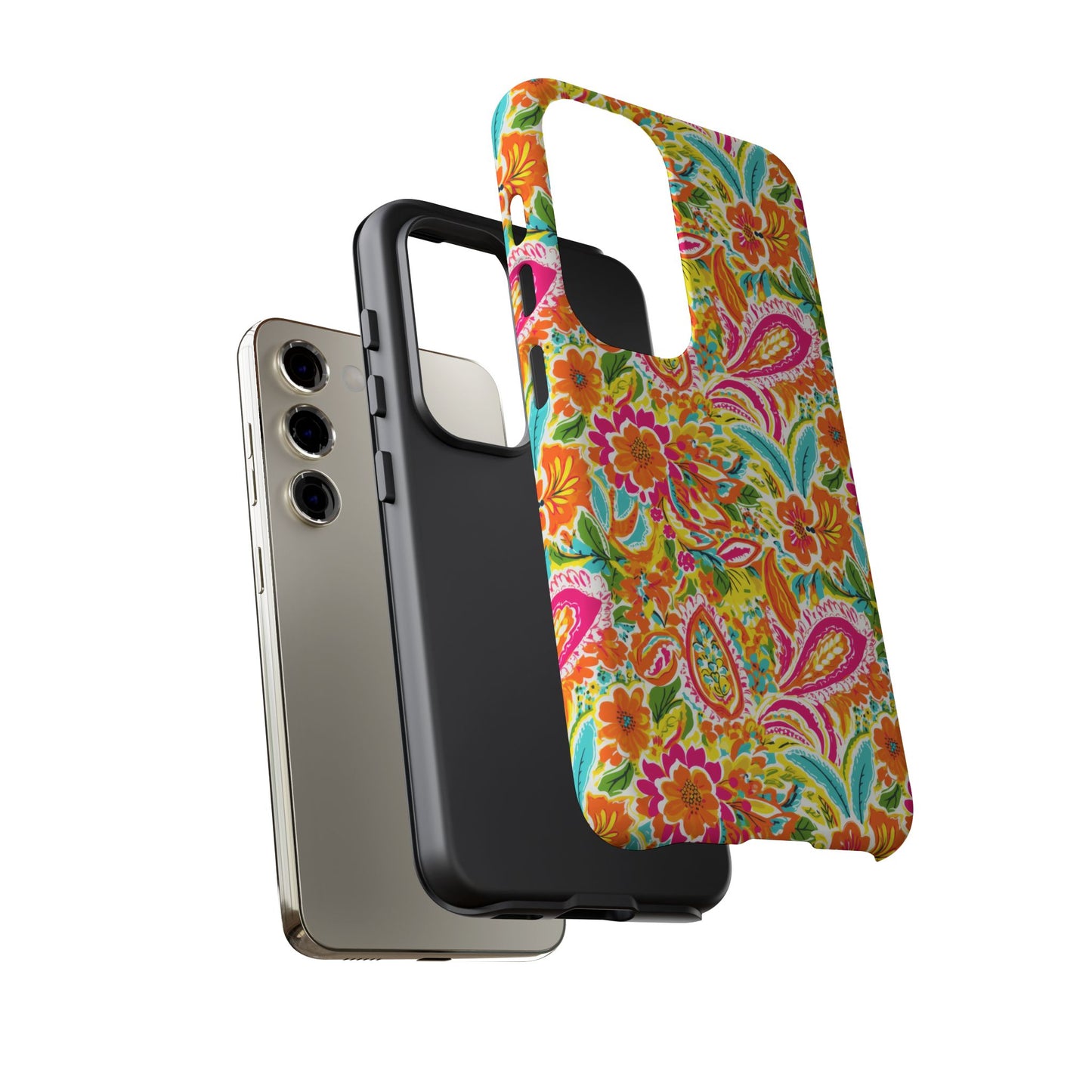 Vibrant Floral Paisley phone case | Tough Cases | Orange and Pink Floral | iPhone 17
