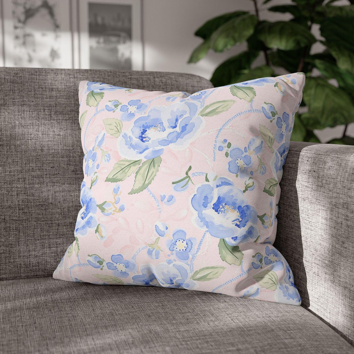 Custom Throw Pillow, Blue Roses