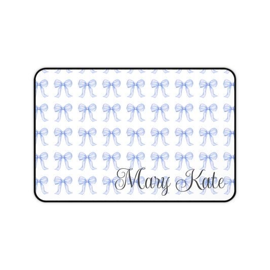 Personalized Desk Mat, Blue Bows