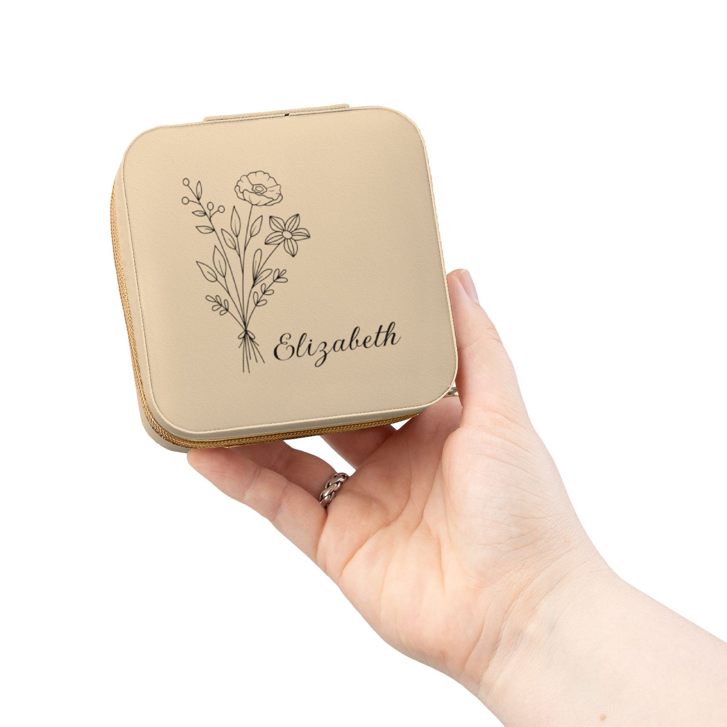 Personalized Wildflowers Jewelry Travel Case — Compact Floral Travel Organizer
