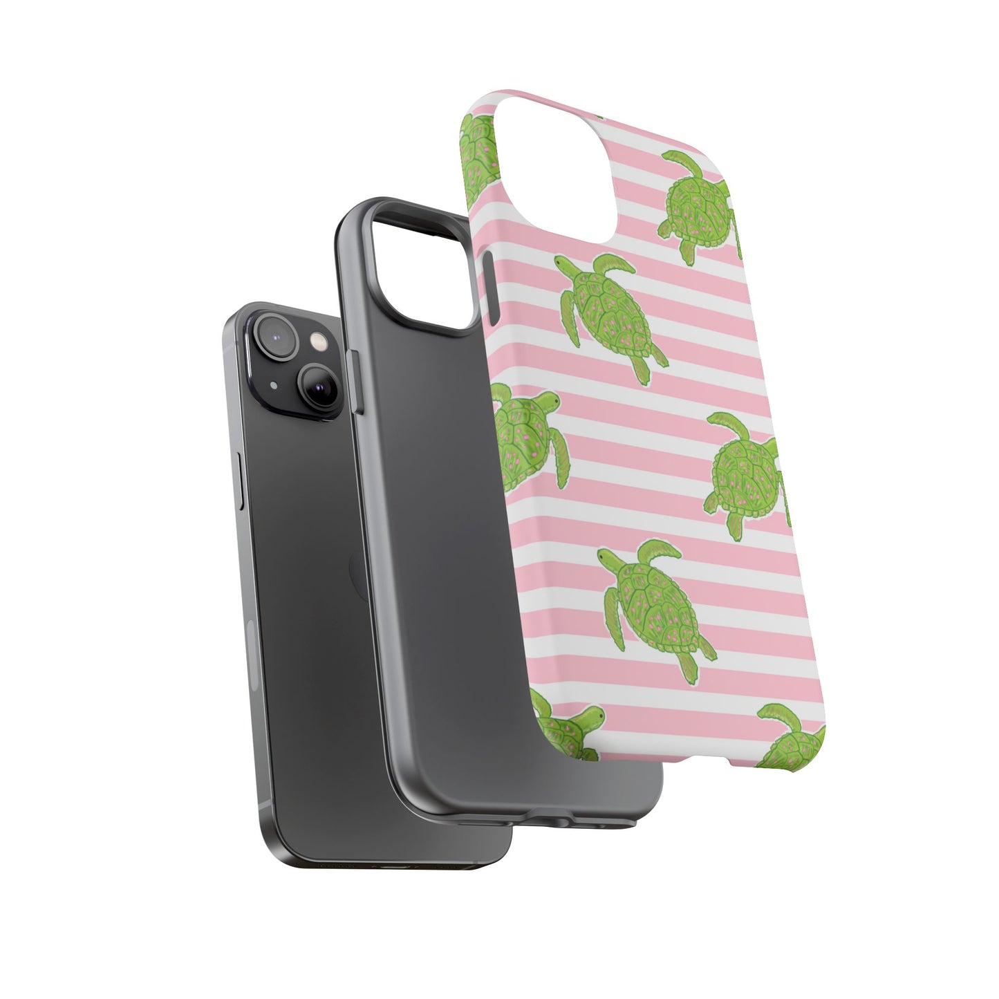 Green Sea Turtles Phone Case | Pink Stripes Tough Case | iPhone 17