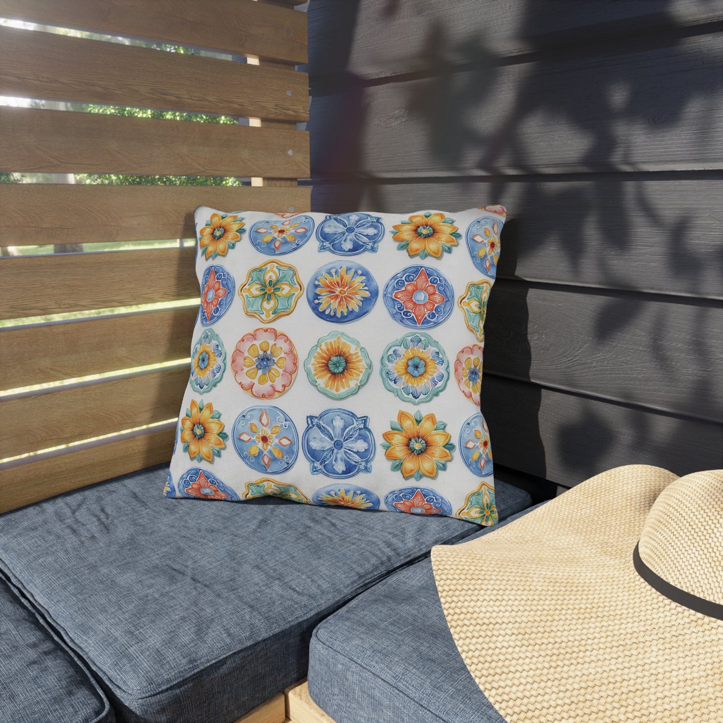 Bright Multicolor Abstract Tile Mosaic Outdoor Pillows