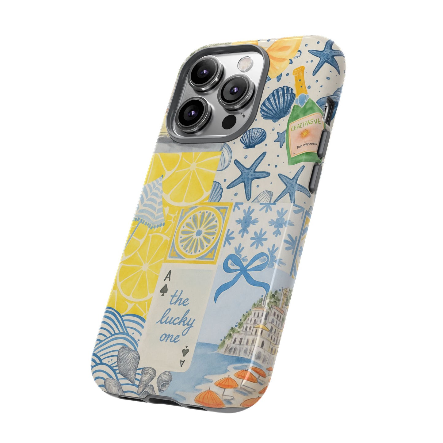 Coastal Collage Phone Case | Beach Shells, Starfish, Lemon, Scenic Travel | Italian Summer
