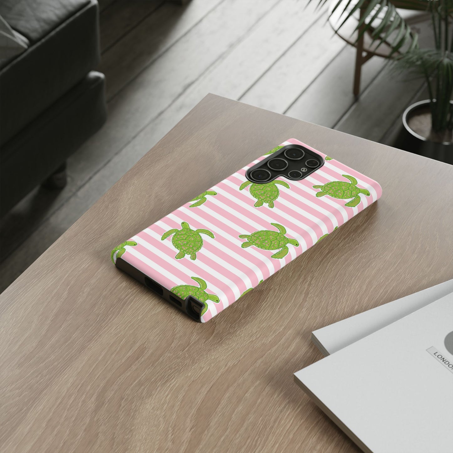 Green Sea Turtles Phone Case | Pink Stripes Tough Case | iPhone 17