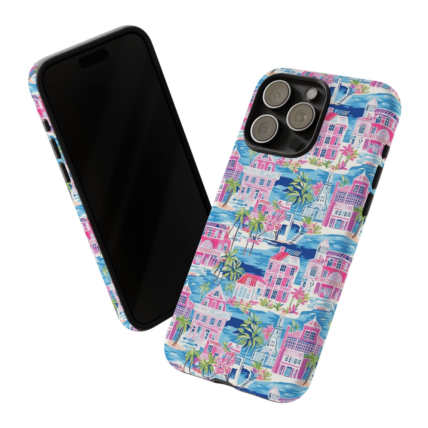 Pink Coastal Houses phone case | Tough Case | iPhone 17