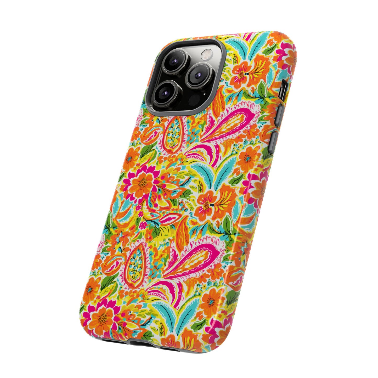 Vibrant Floral Paisley phone case | Tough Cases | Orange and Pink Floral | iPhone 17