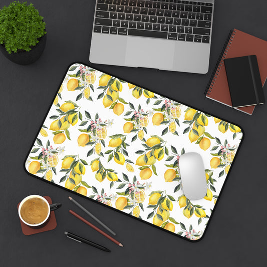 Floral Lemon Desk Mat — Botanical Citrus Desk Pad