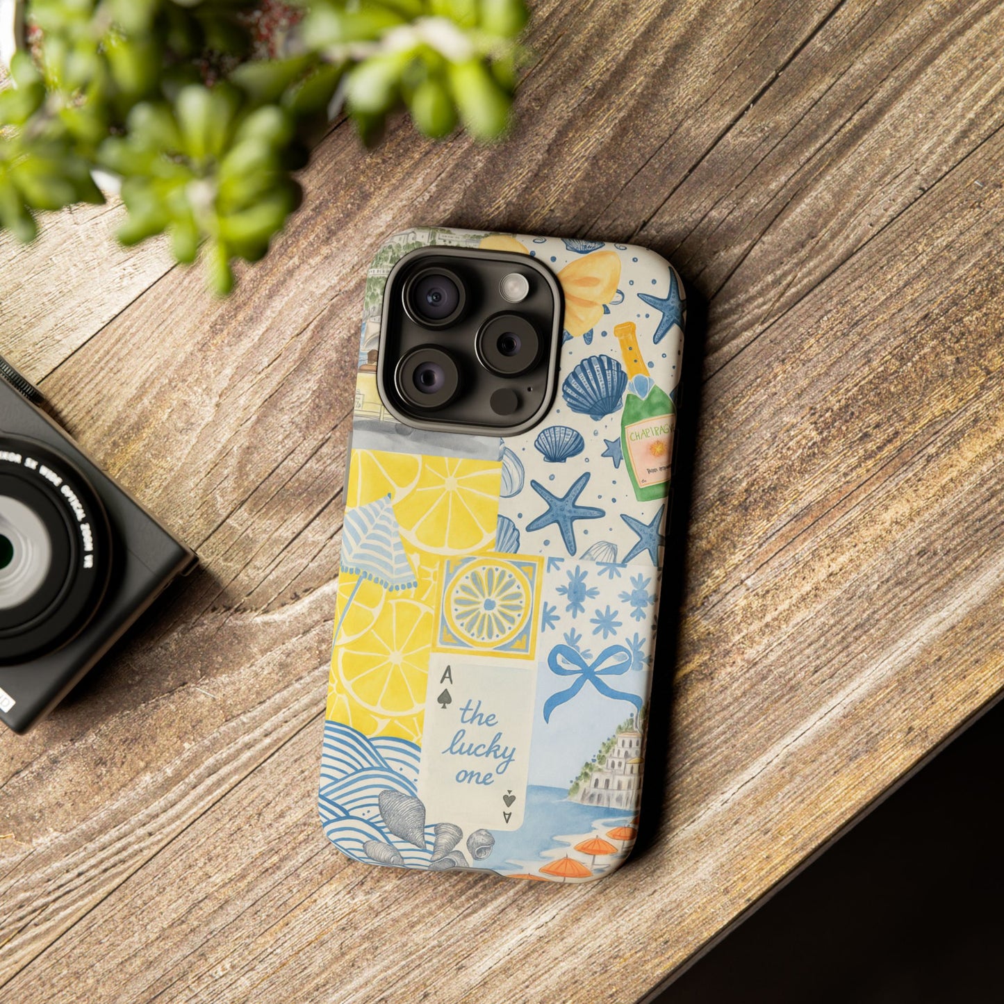 Coastal Collage Phone Case | Beach Shells, Starfish, Lemon, Scenic Travel | Italian Summer