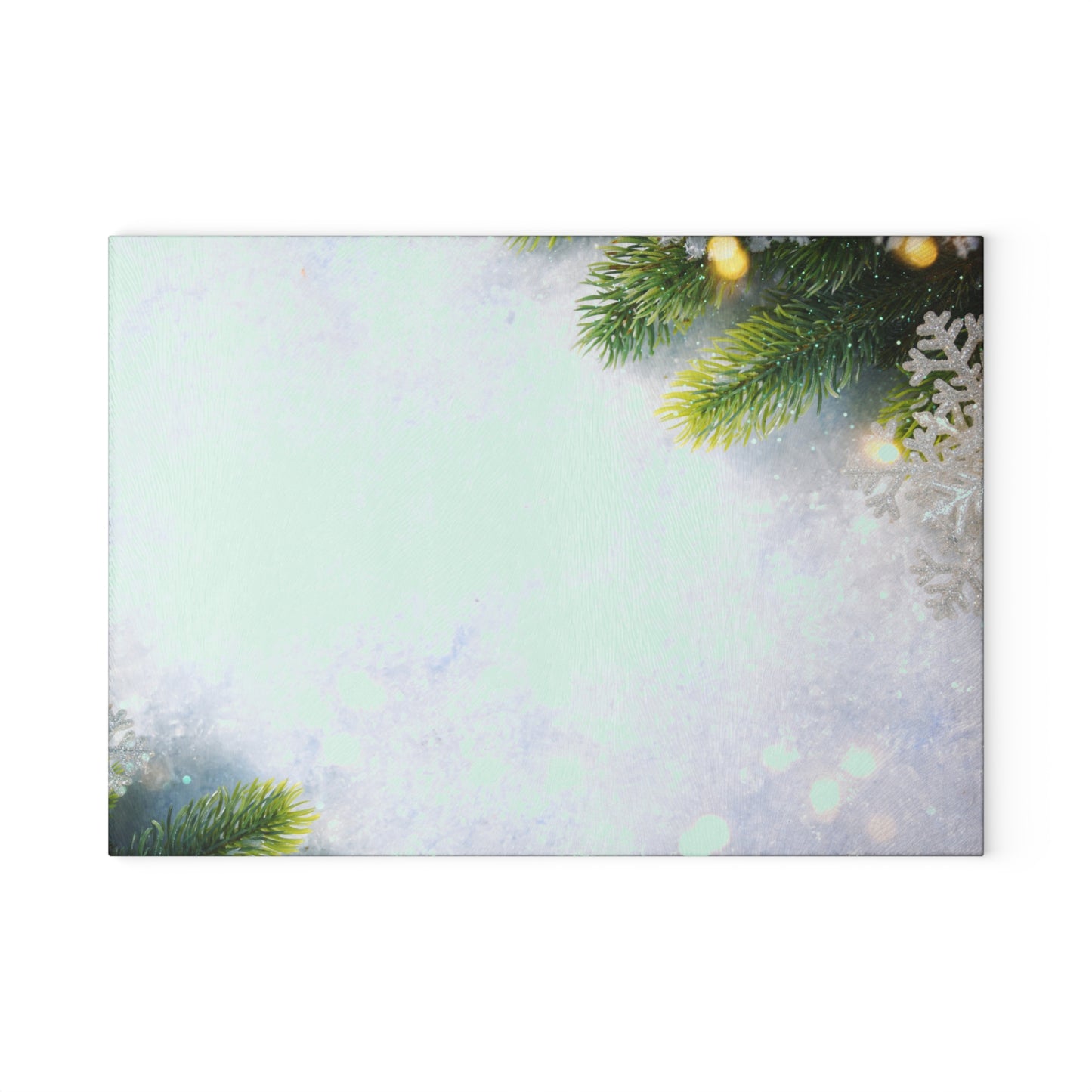 Holiday Pine Glass Cutting Board — Festive Evergreen & Snowflake Kitchen Board
