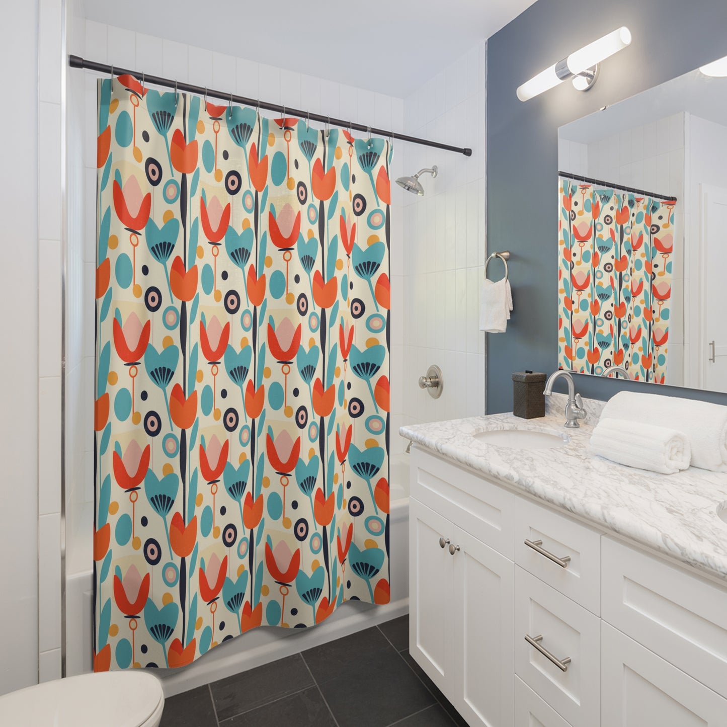 Retro Floral Shower Curtain – Vintage Blossom Bathroom Curtain