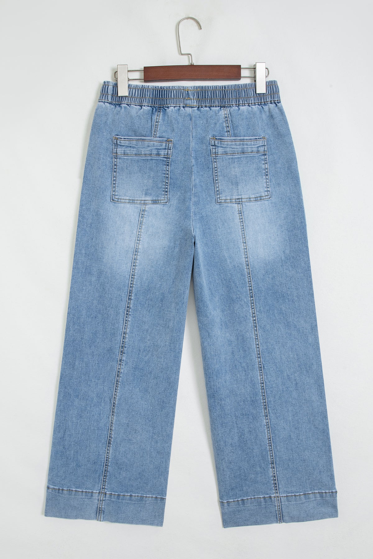 Beau Blue Drawstring Waist Wide Leg Ankle Length Jeans