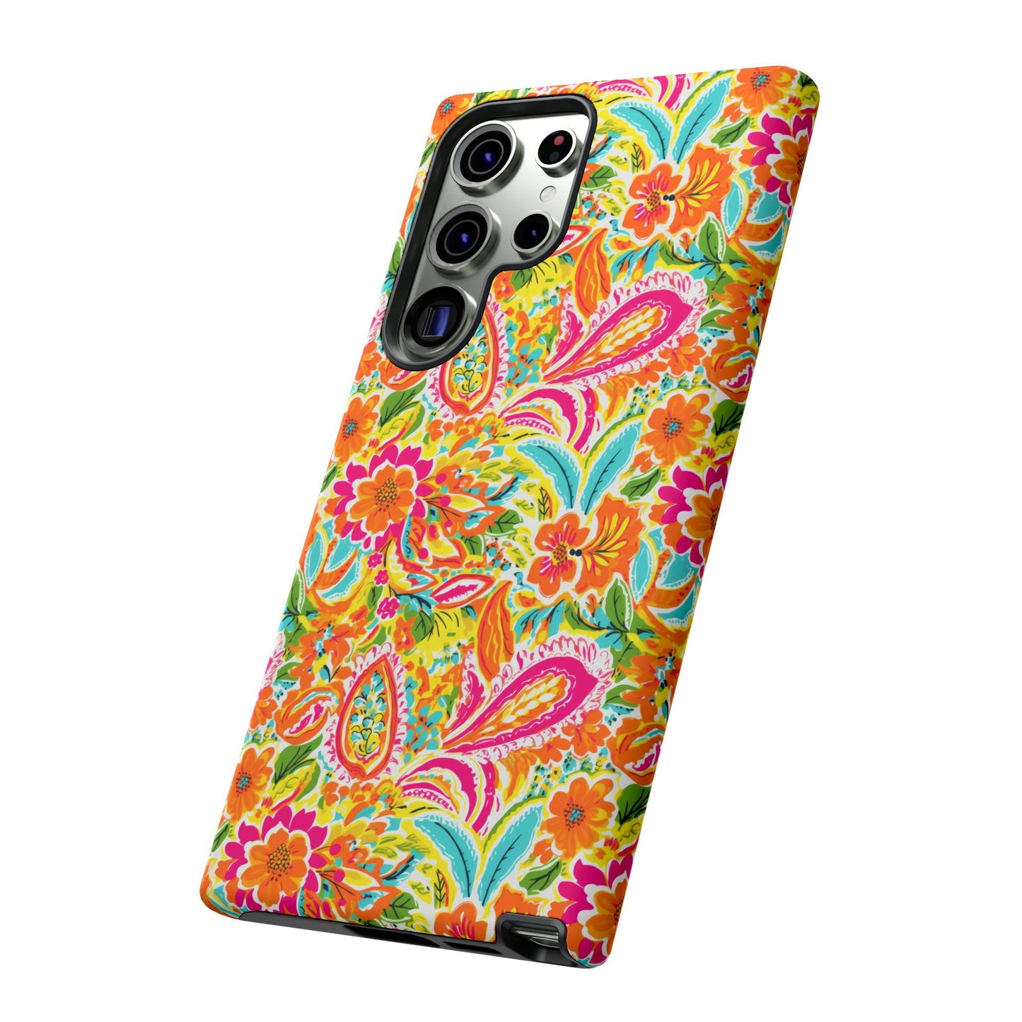 Vibrant Floral Paisley phone case | Tough Cases | Orange and Pink Floral | iPhone 17