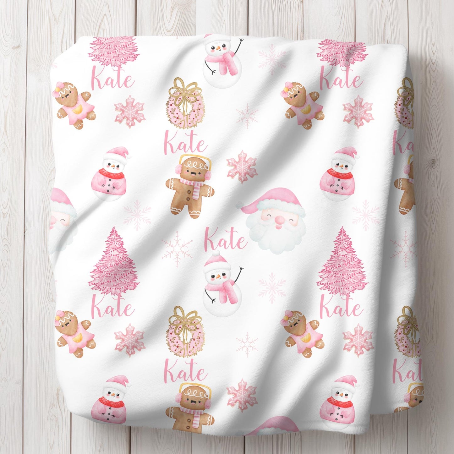 Christmas Name Blanket - Gingerbread, Snowman and Santa