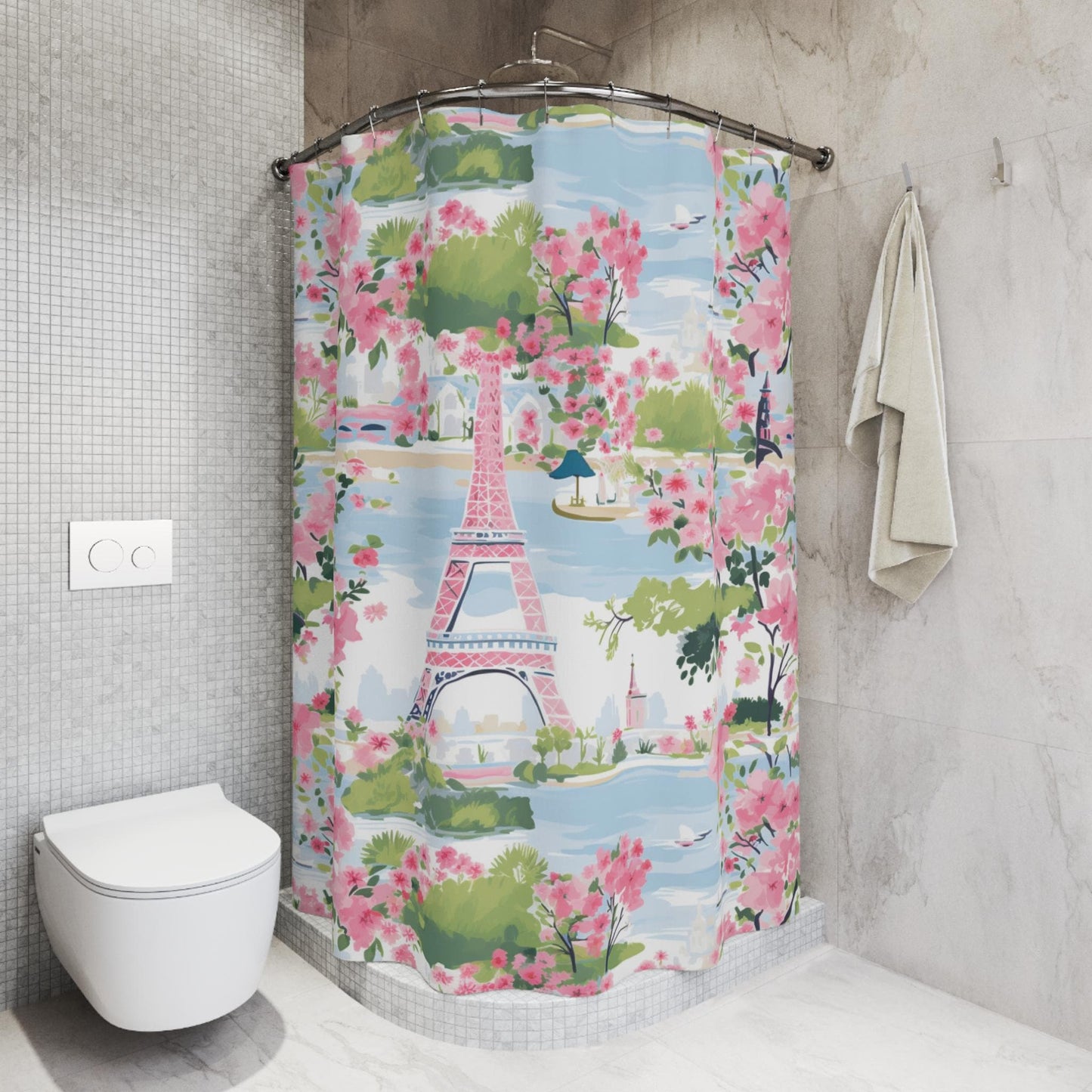Paris Eiffel Tower Floral Shower Curtain