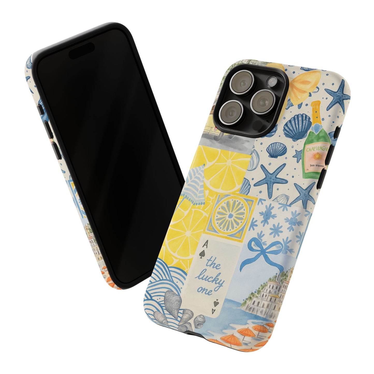 Coastal Collage Phone Case | Beach Shells, Starfish, Lemon, Scenic Travel | Italian Summer