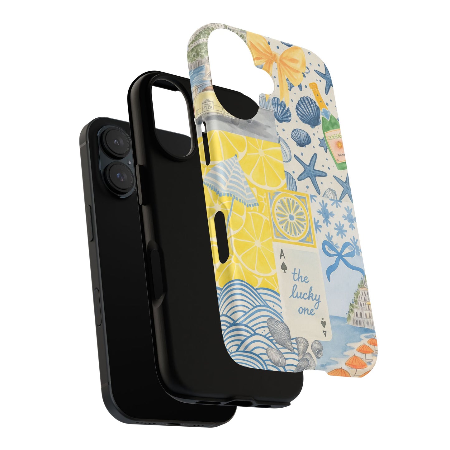 Coastal Collage Phone Case | Beach Shells, Starfish, Lemon, Scenic Travel | Italian Summer