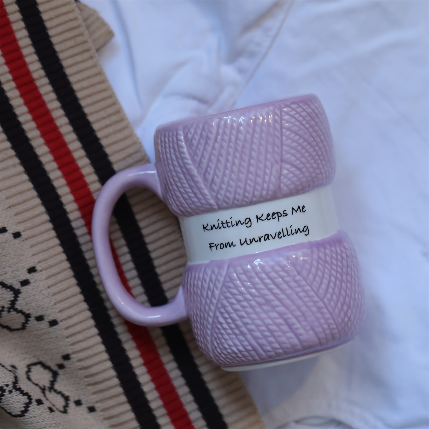 Unique Yarn Coffee Mug, Knitting