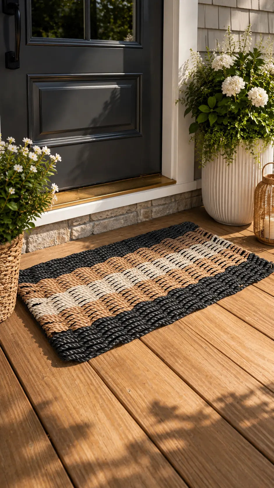 Black, Brown & Tan 5-Stripe Lobster Rope Doormat