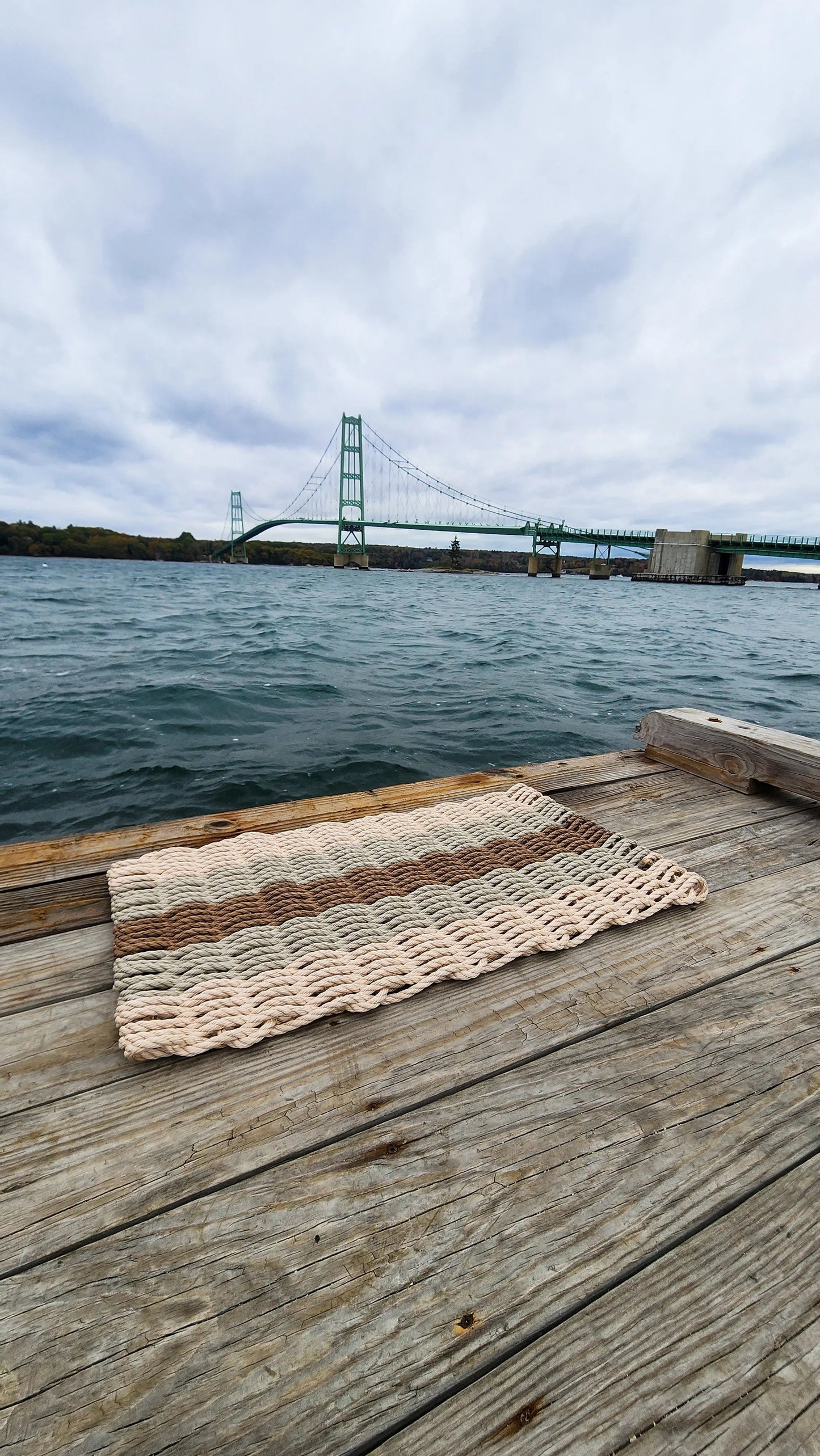 Light Tan, Cream, Tan & Brown 5-Stripe Lobster Rope Doormat