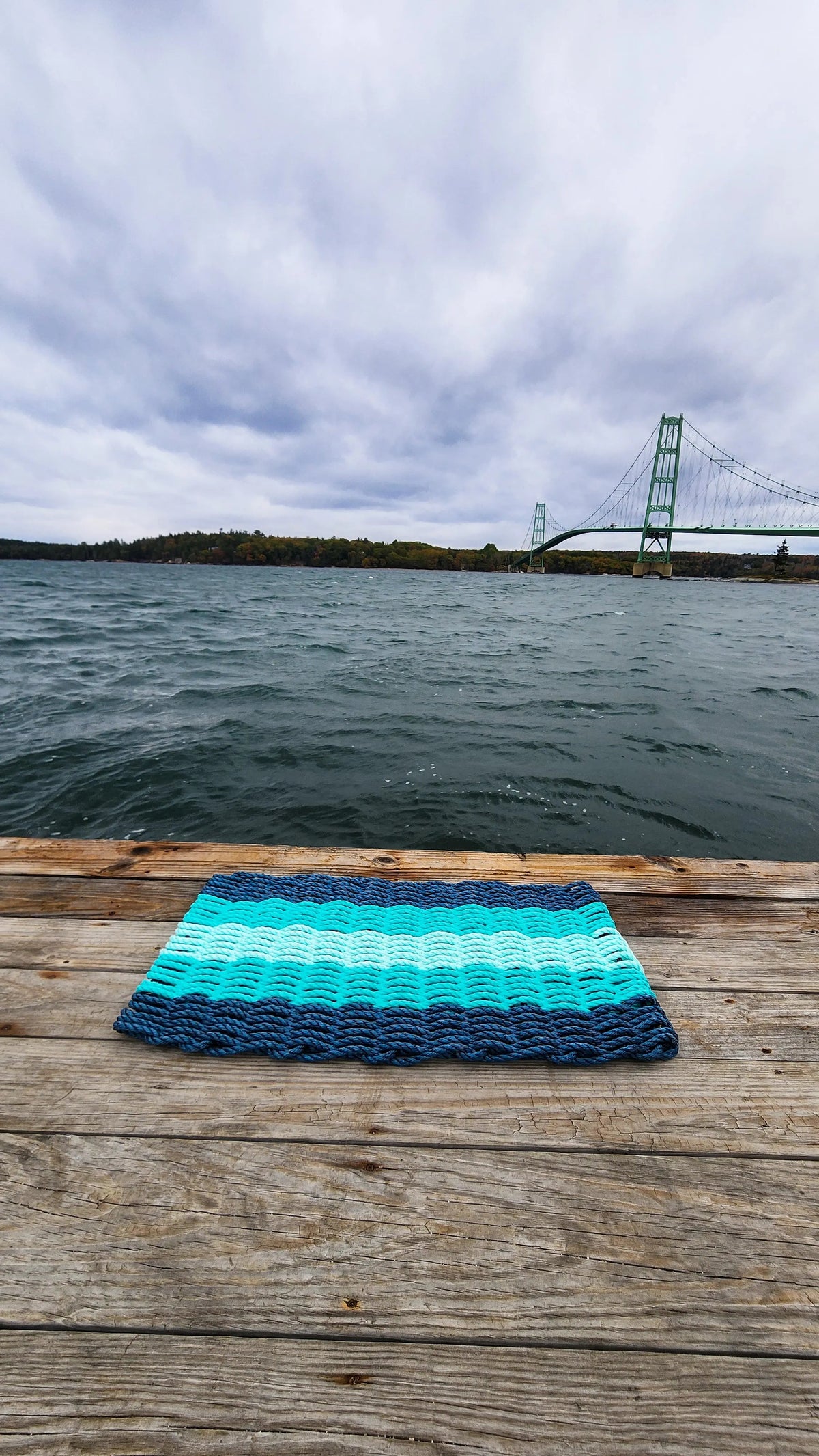 Navy Blue, Teal & Seafoam 5-Stripe Lobster Rope Doormat