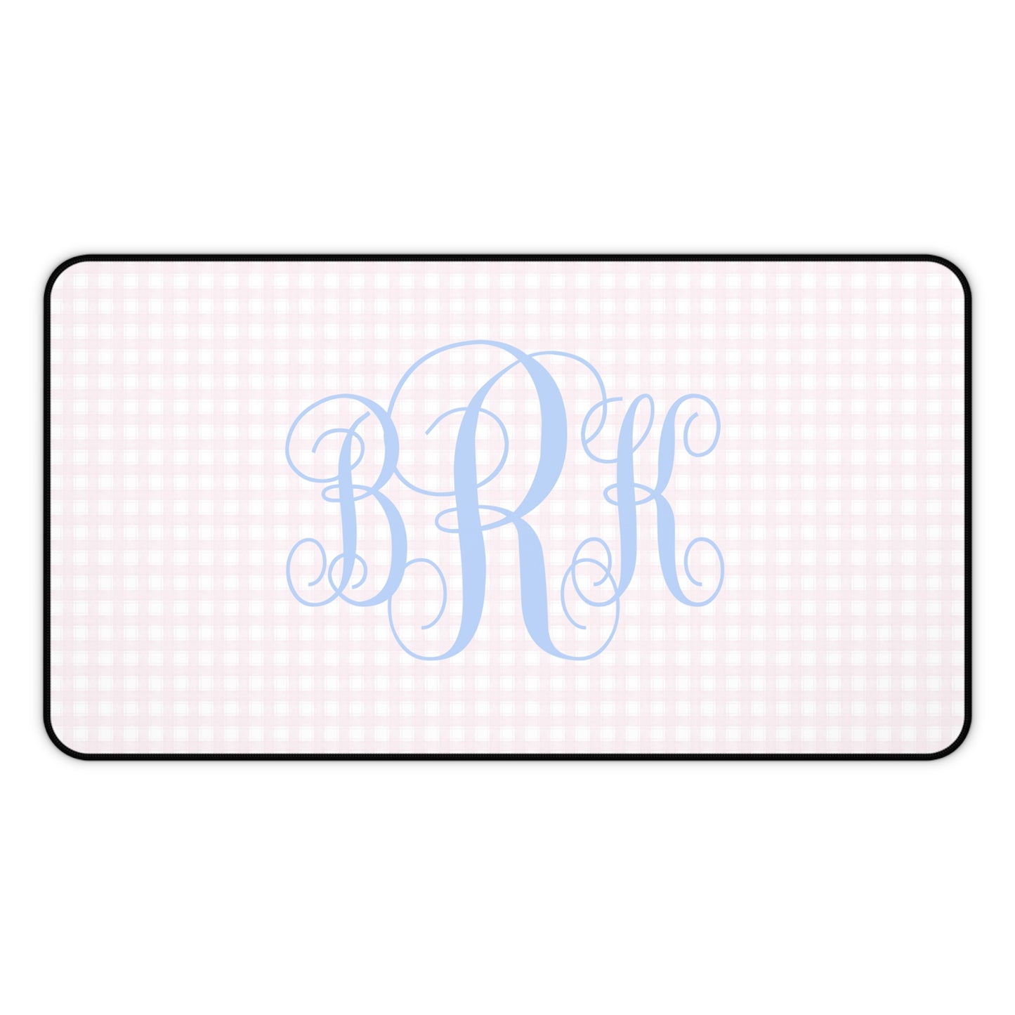 Blue Script Monogram Desk Mat | Pink Gingham Mouse Pad