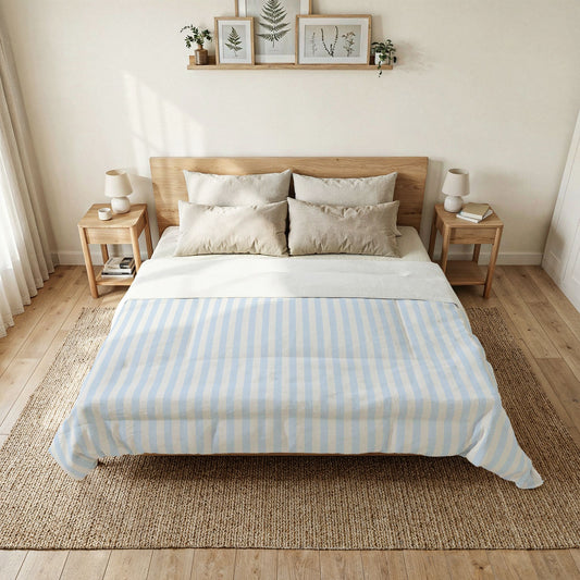 Blue & White Watercolor Stripe Cotton Comforter