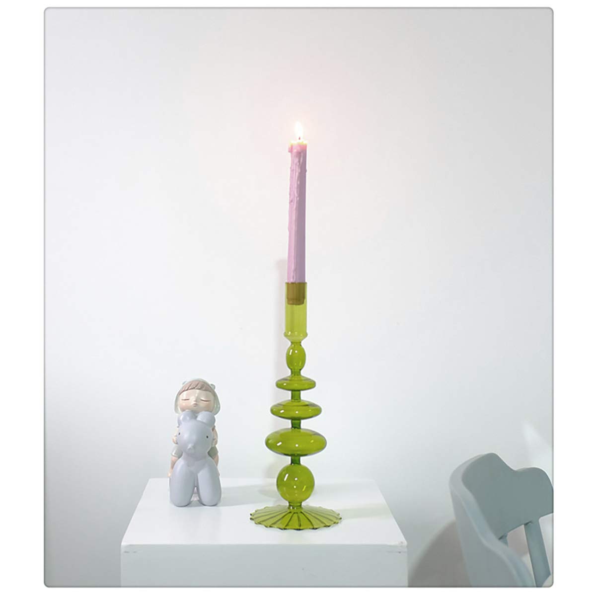 Olive Green Glass Candlestick Holders | Vintage Taper Candle Centerpieces