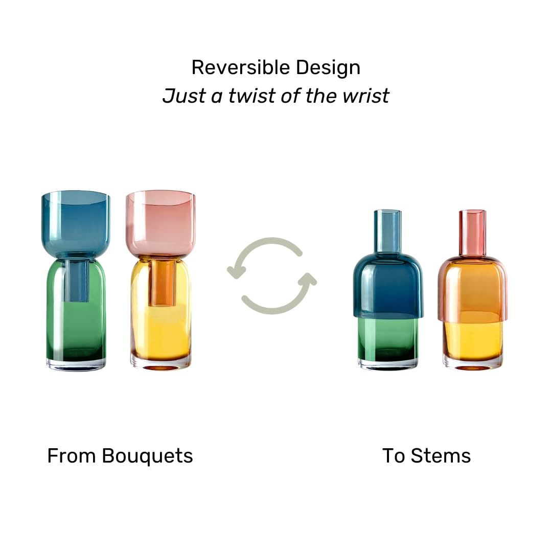 Cloudnola Reversible Glass Vase Set of 2 – Blue/Green & Pink/Yellow