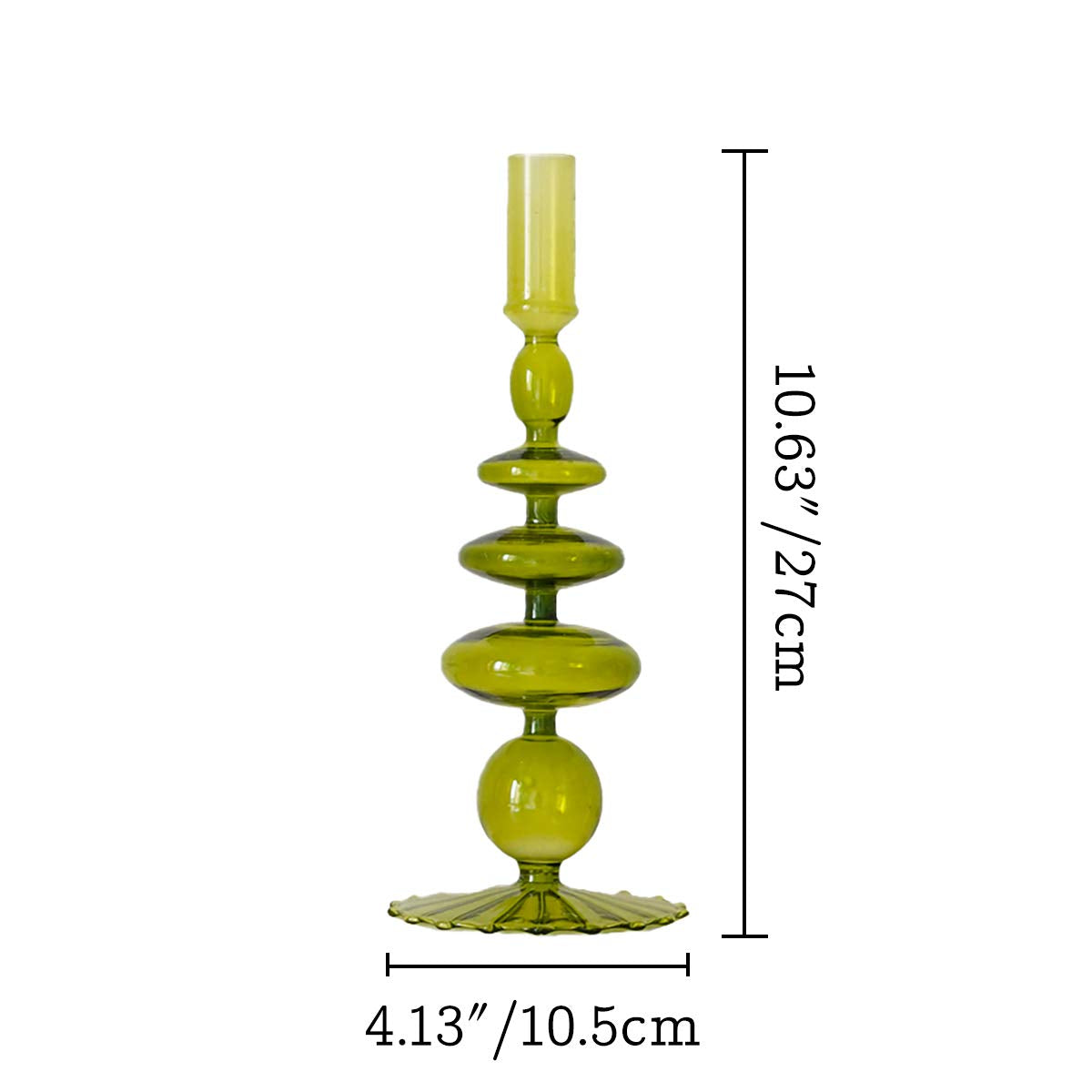 Olive Green Glass Candlestick Holders | Vintage Taper Candle Centerpieces