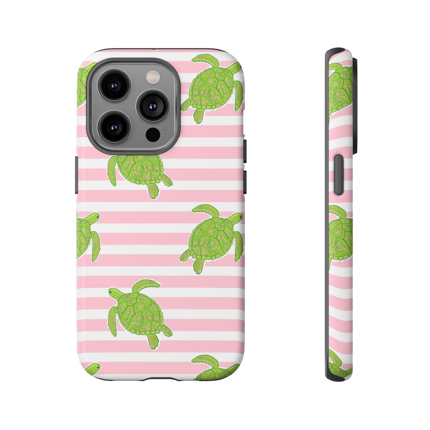 Green Sea Turtles Phone Case | Pink Stripes Tough Case | iPhone 17