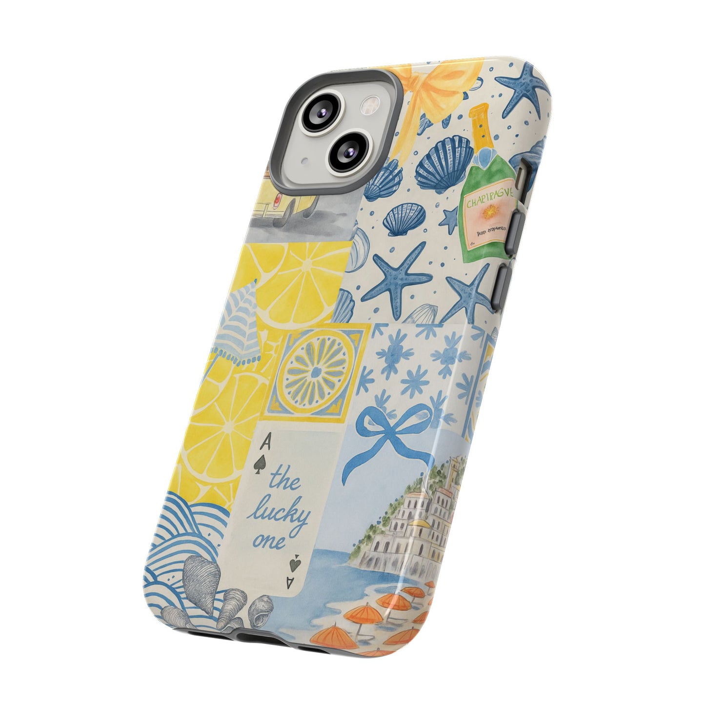 Coastal Collage Phone Case | Beach Shells, Starfish, Lemon, Scenic Travel | Italian Summer