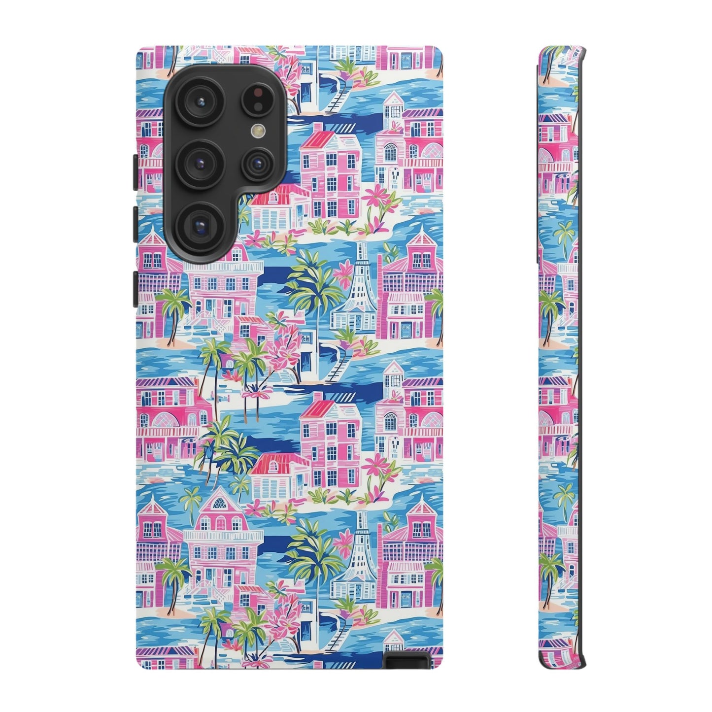 Pink Coastal Houses phone case | Tough Case | iPhone 17
