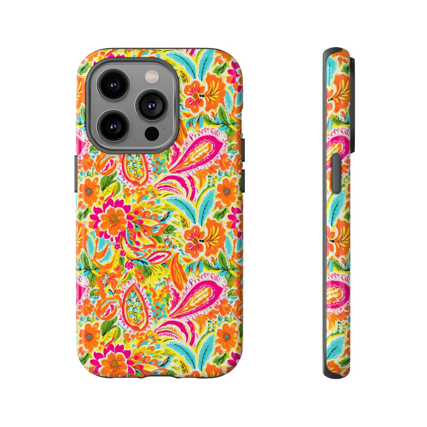 Vibrant Floral Paisley phone case | Tough Cases | Orange and Pink Floral | iPhone 17