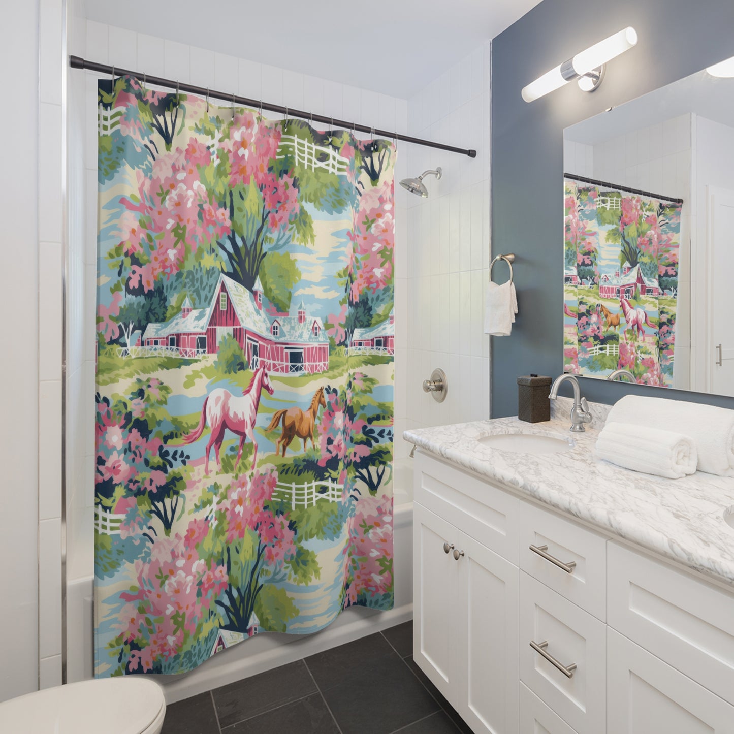 Horse Ranch Floral Texas Shower Curtain