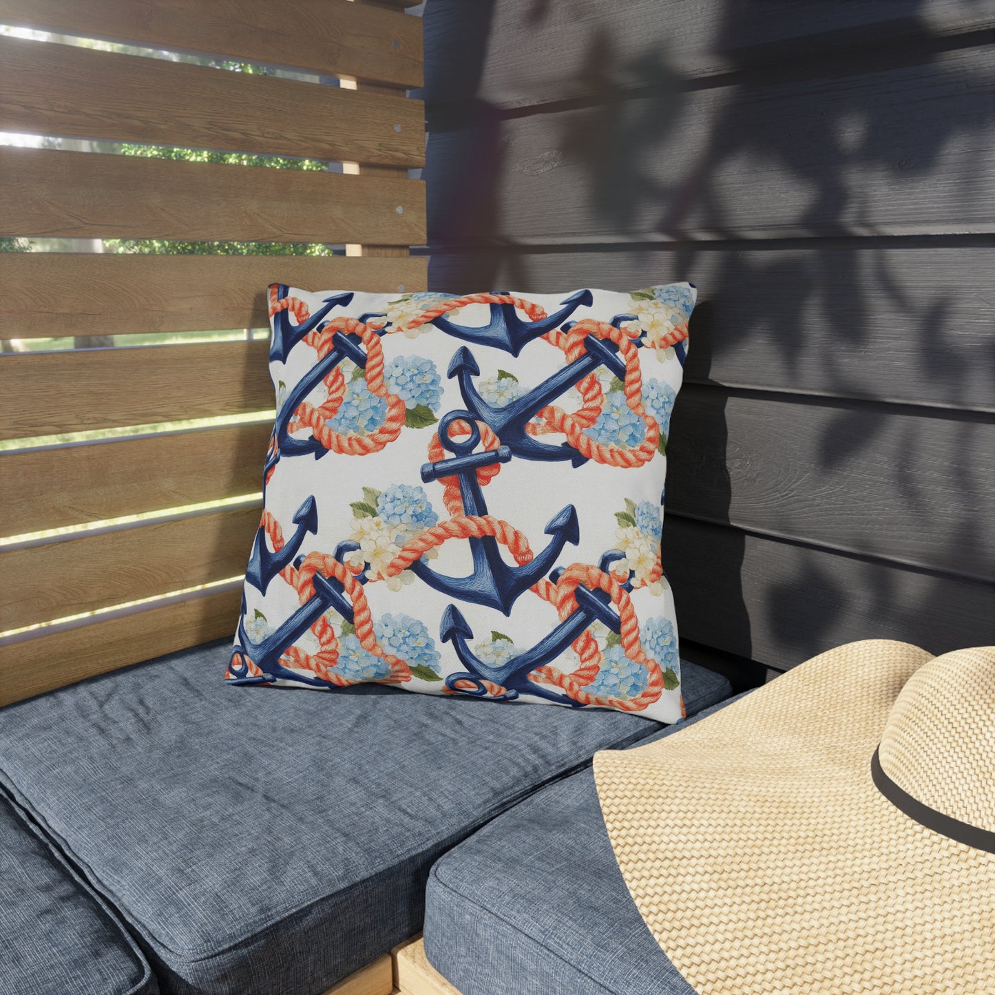 Nautical Anchor Floral Outdoor Pillows | Navy Red White