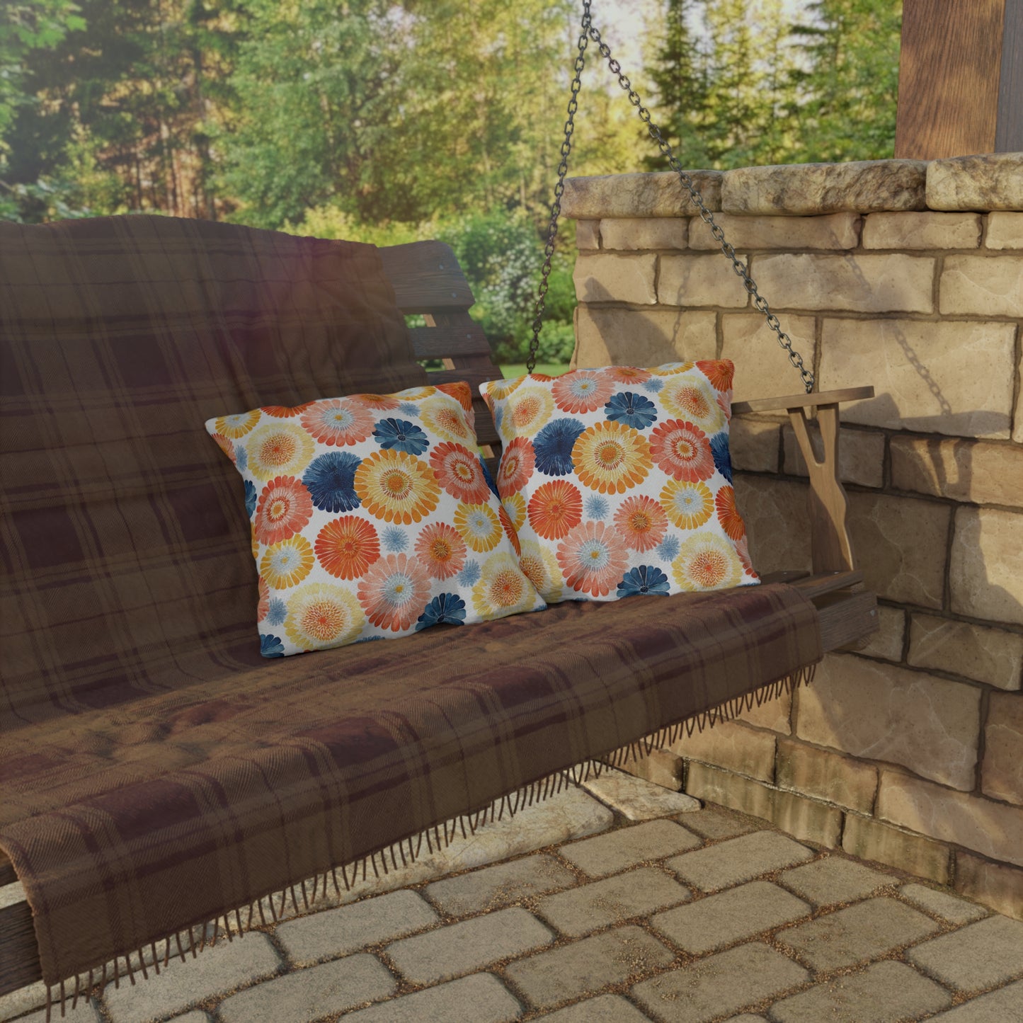 Bright Multicolor Abstract Tile Mosaic Outdoor Pillows