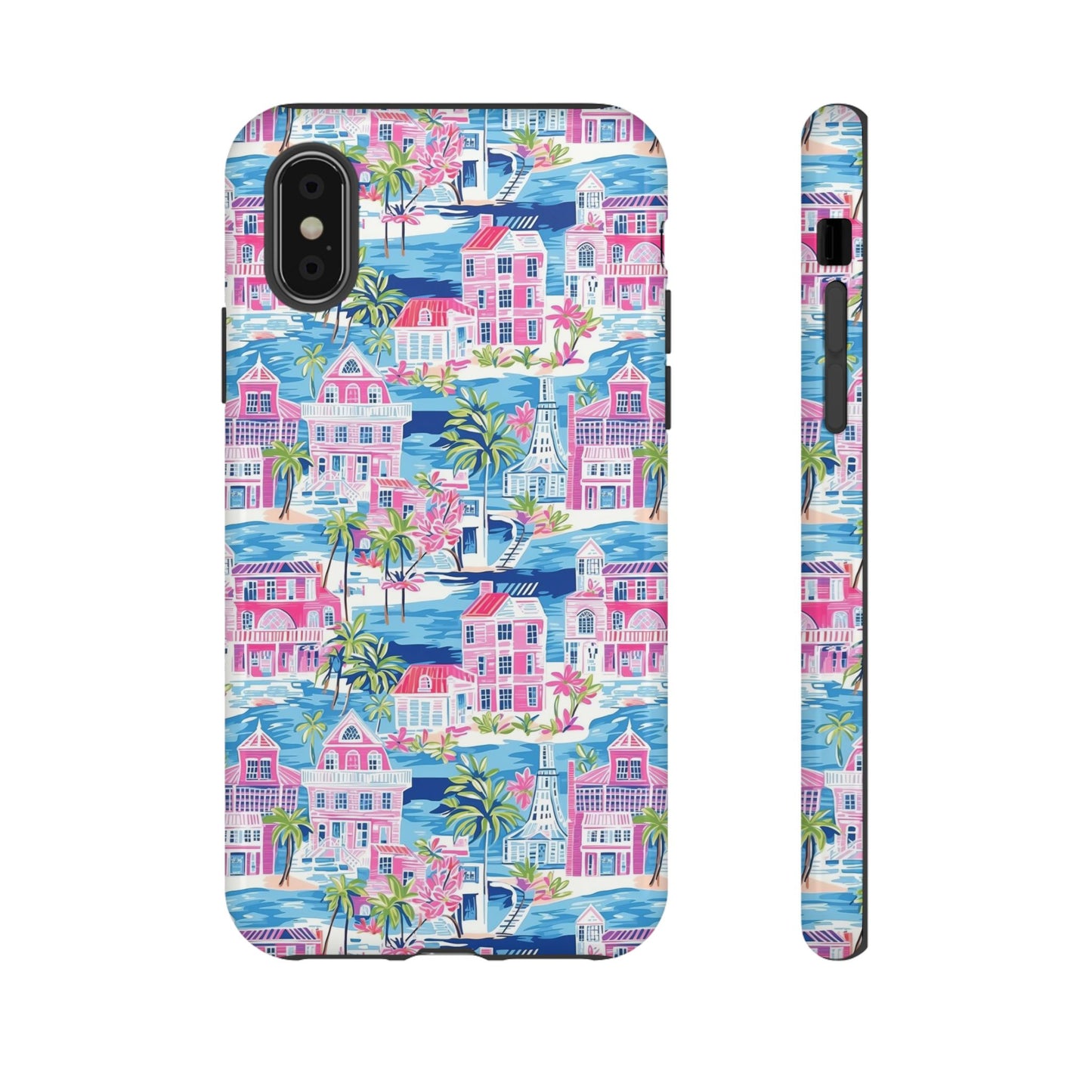 Pink Coastal Houses phone case | Tough Case | iPhone 17