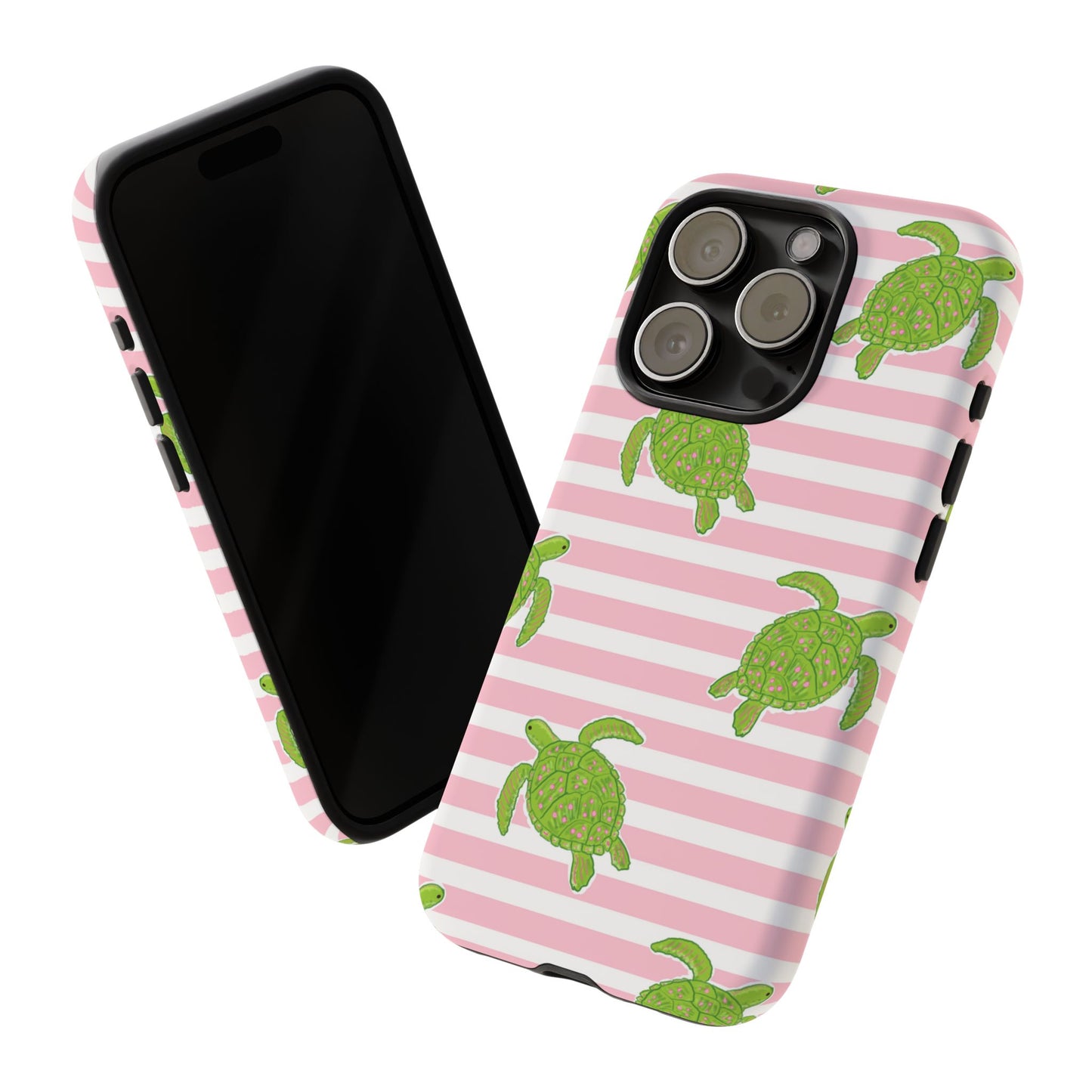 Green Sea Turtles Phone Case | Pink Stripes Tough Case | iPhone 17