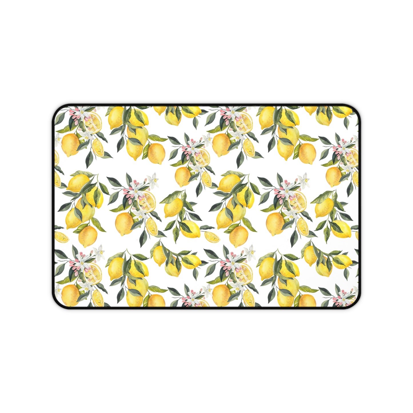 Floral Lemon Desk Mat — Botanical Citrus Desk Pad