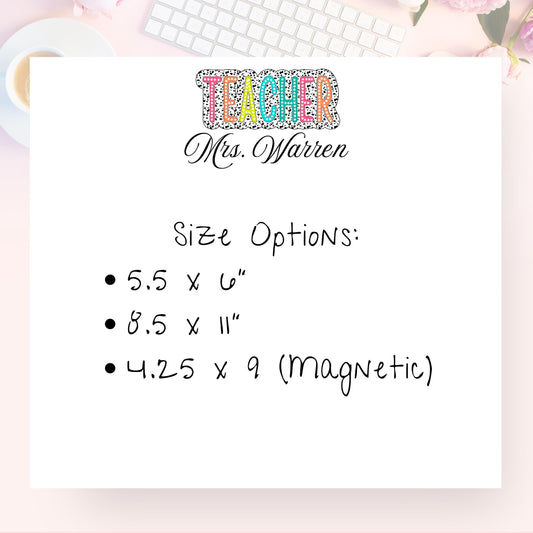 Personalized Notepad, Teacher, Dalmation Background