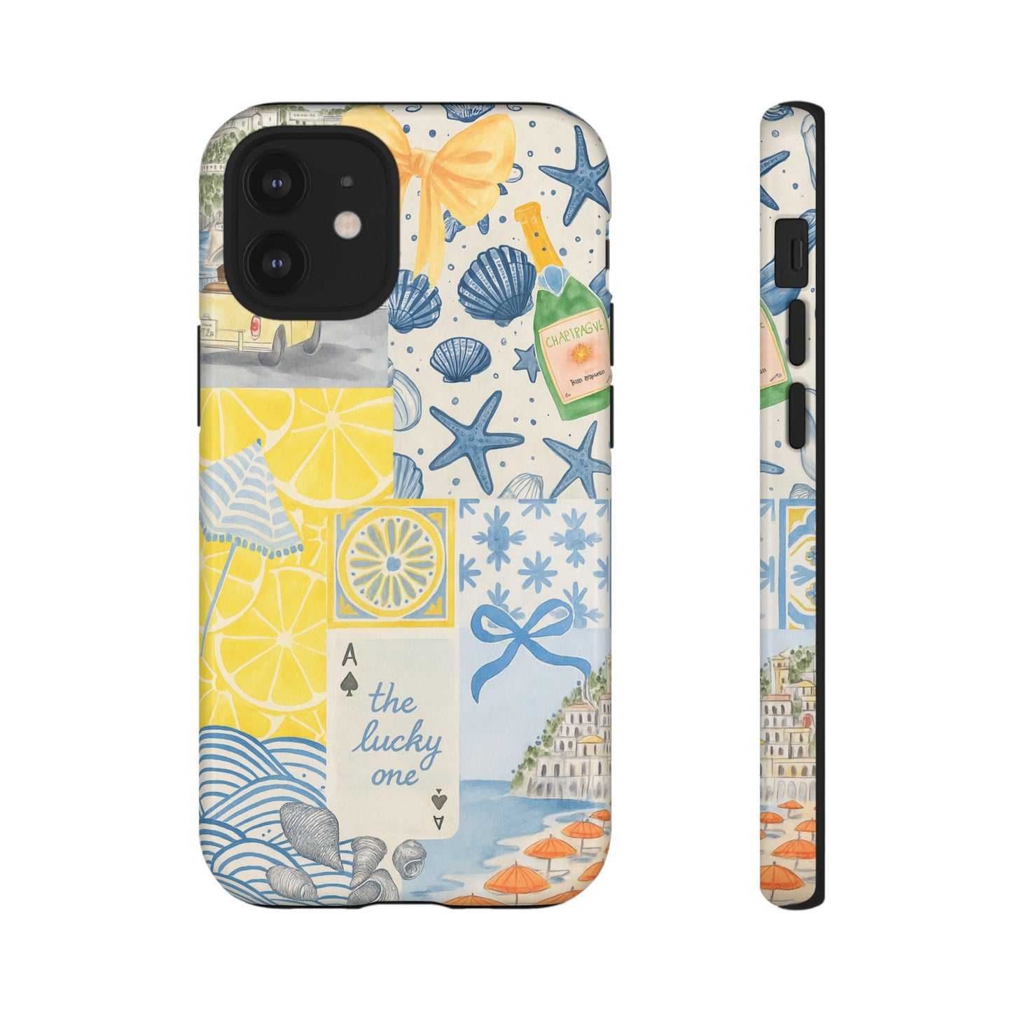 Coastal Collage Phone Case | Beach Shells, Starfish, Lemon, Scenic Travel | Italian Summer