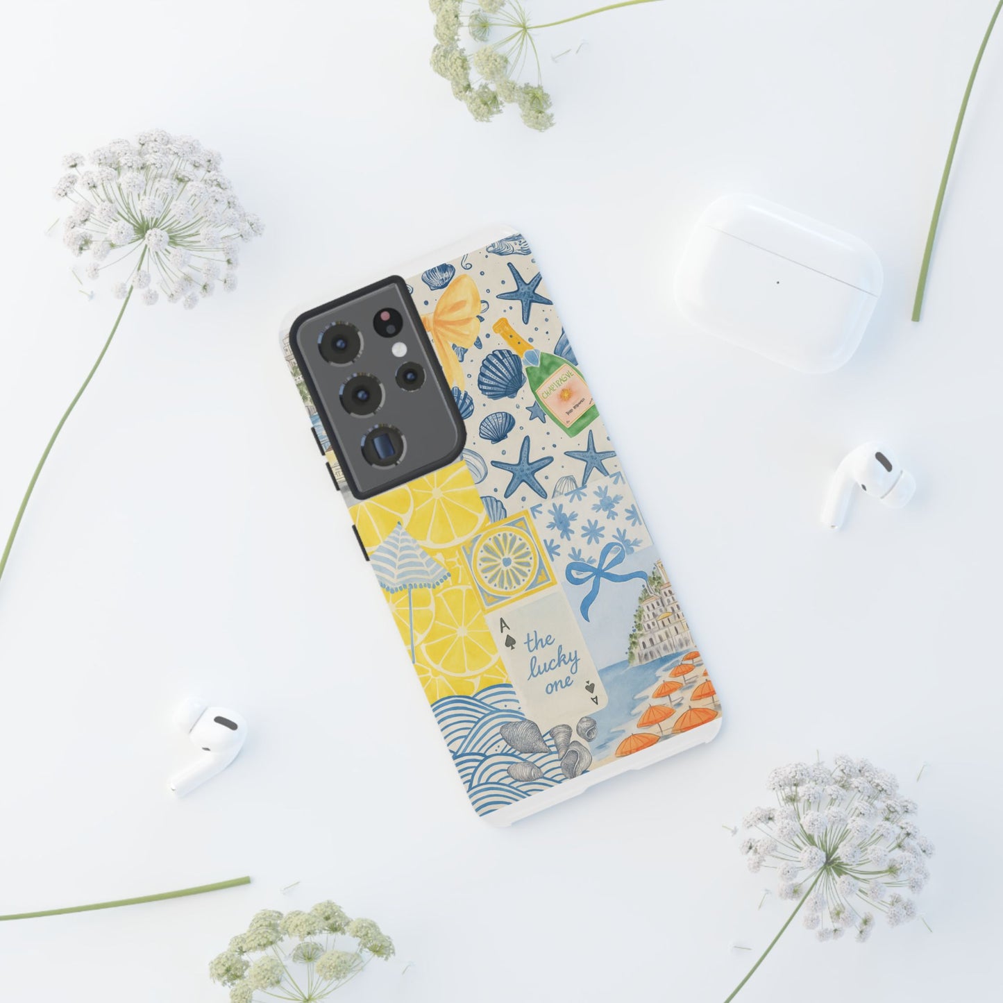 Coastal Collage Phone Case | Beach Shells, Starfish, Lemon, Scenic Travel | Italian Summer