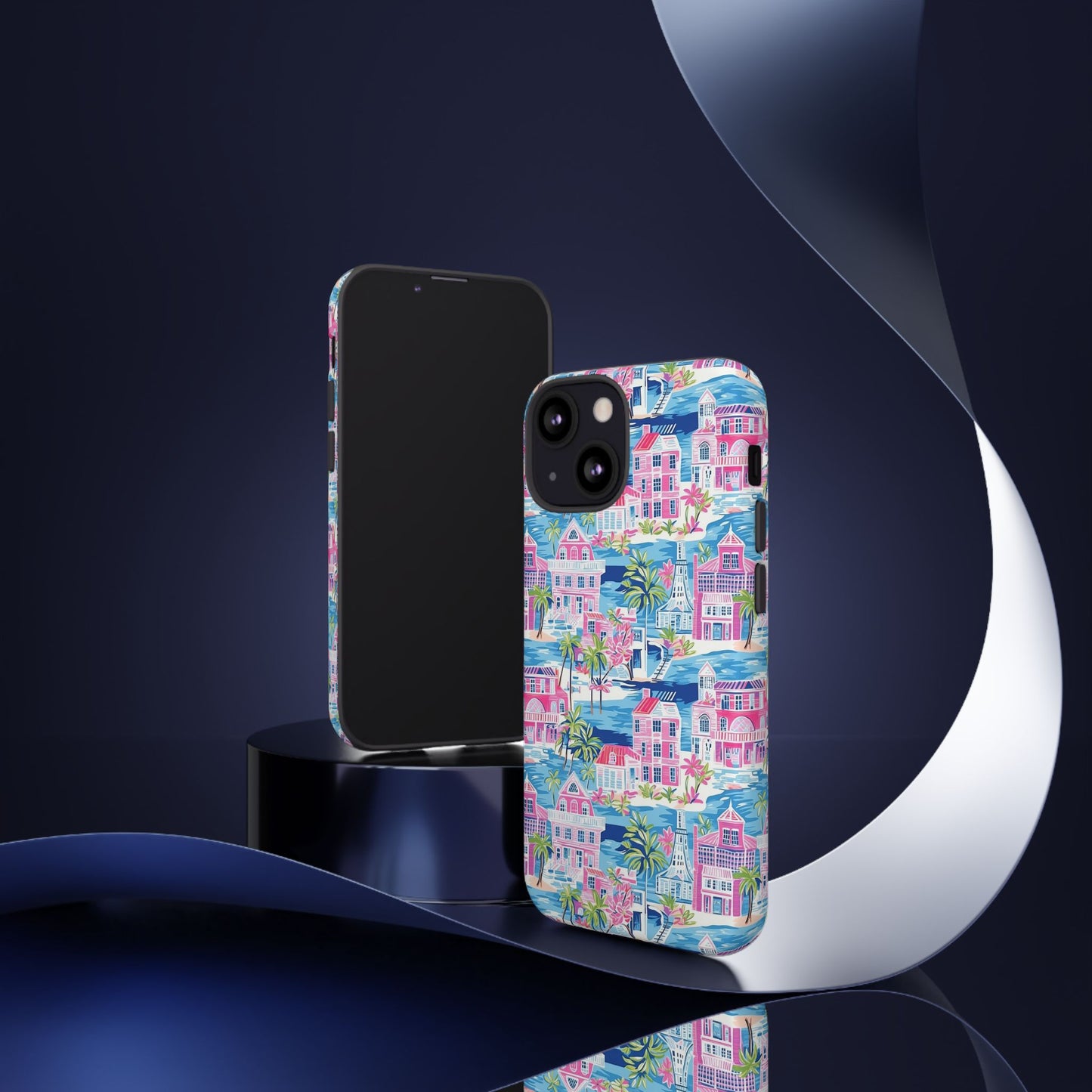 Pink Coastal Houses phone case | Tough Case | iPhone 17