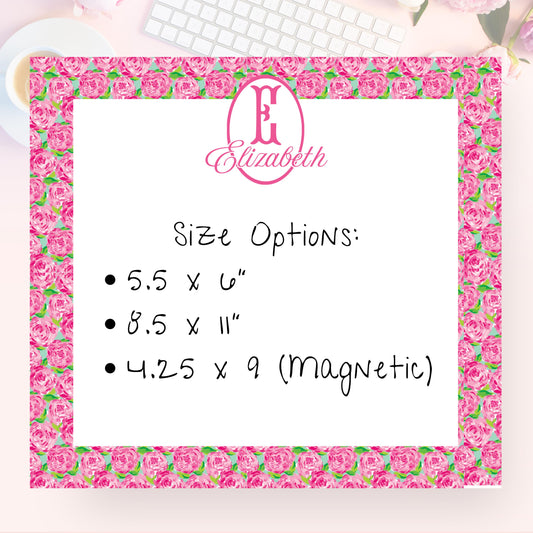 Personalized Notepad, Pink Roses