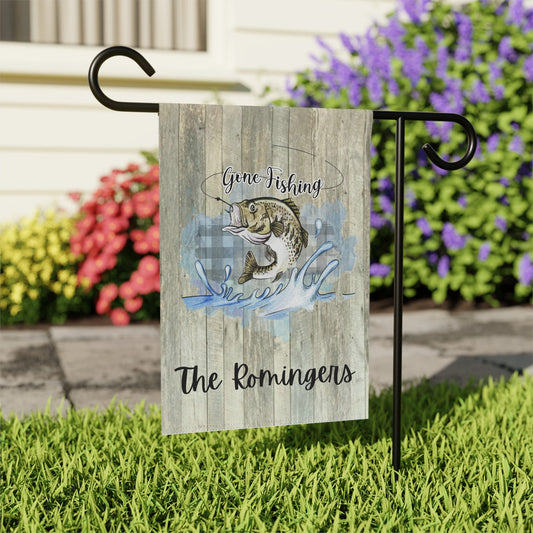 Personalized Gone Fishing Garden Flag
