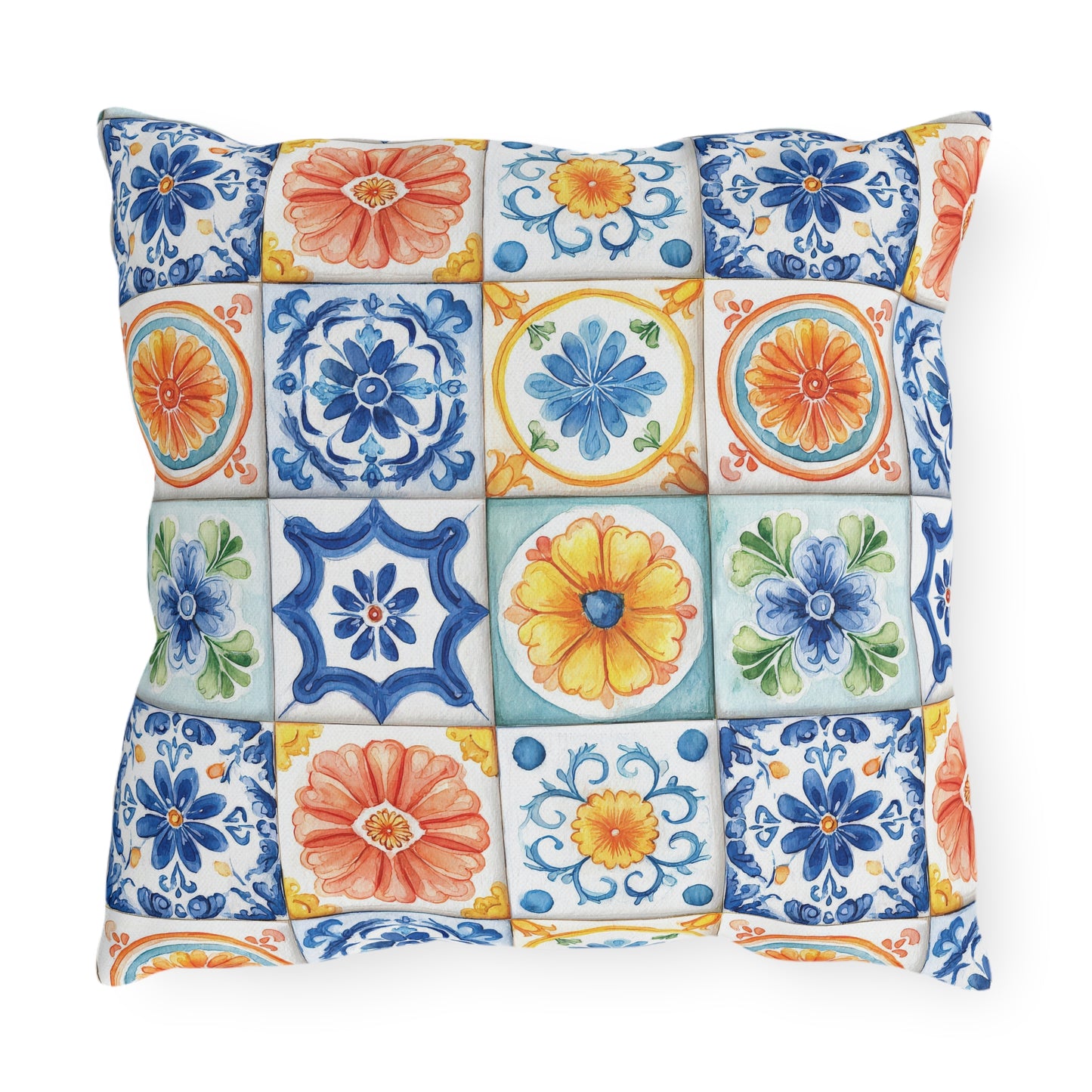 Bright Multicolor Abstract Tile Mosaic Outdoor Pillows