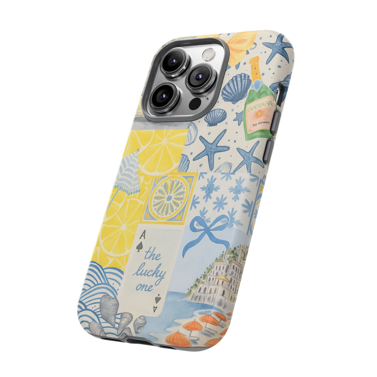 Coastal Collage Phone Case | Beach Shells, Starfish, Lemon, Scenic Travel | Italian Summer