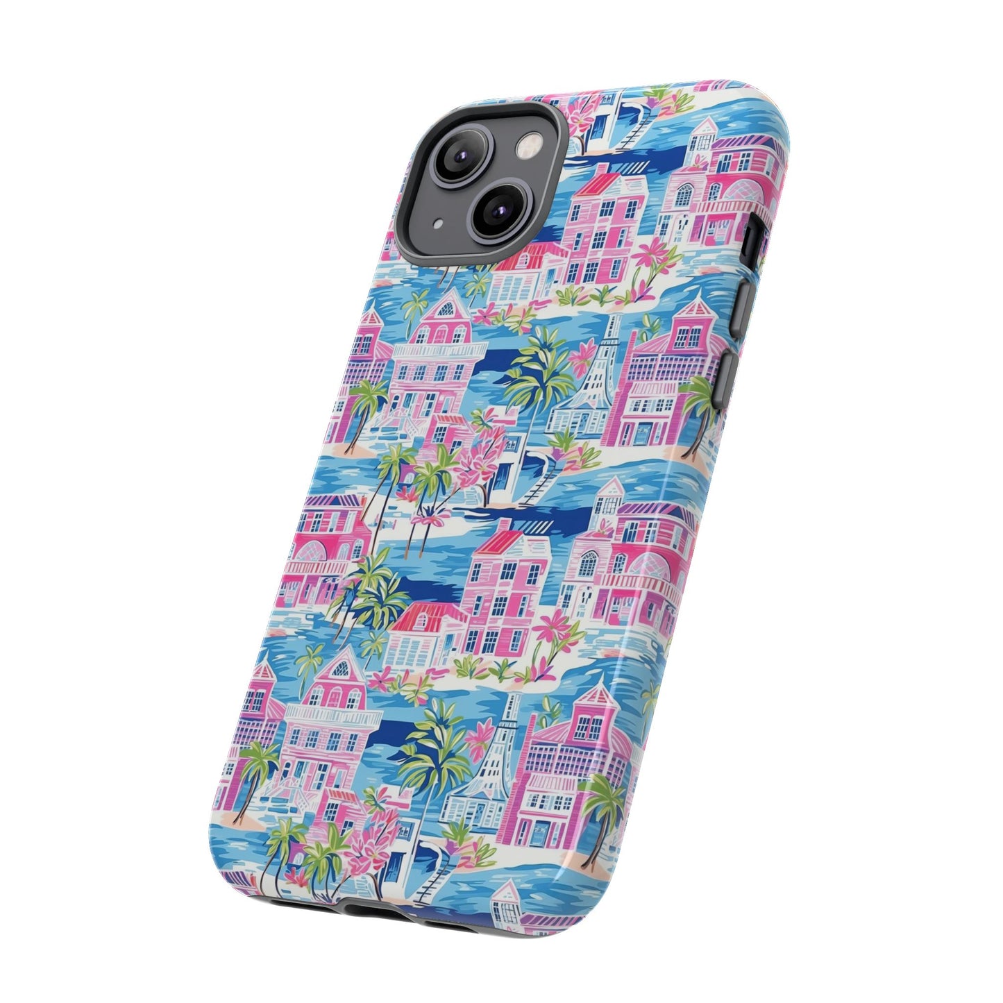 Pink Coastal Houses phone case | Tough Case | iPhone 17